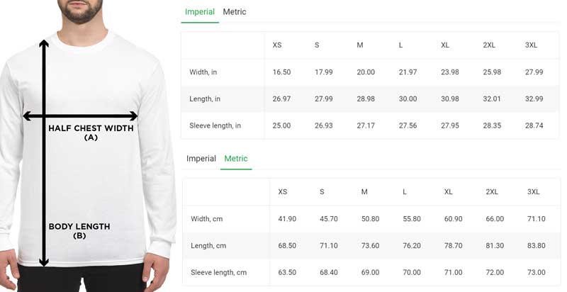 Size chart Long sleeve T-shirt